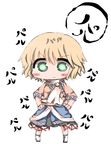  blonde_hair blush blush_stickers chibi green_eyes hands_on_hips kotatu_(akaki01aoki00) mizuhashi_parsee shawl shirt short_hair skirt solo standing touhou translated 