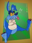 2024 3_toes abstract_background activision alternate_version_at_paywall anthro bent_ear black_eyebrows black_nose black_toe_claws blue_body blue_fur bottomless bottomless_anthro bottomless_male cheek_tuft chin_tuft clothed clothing colored crash_bandicoot_(series) digital_drawing_(artwork) digital_media_(artwork) exclamation_point eyebrows facial_tuft fangs feet flat_colors fur gavanzude glance hi_res humanoid_feet jagged_teeth kangaroo long_ears looking_at_viewer macropod male mammal marsupial multicolored_body multicolored_fur notched_ear pattern_background pinup plantigrade pose restraints ripper_roo sharp_teeth simple_background sitting smile smiling_at_viewer soles solo straitjacket striped_background teeth thick_eyebrows toes tuft two_tone_body two_tone_feet two_tone_fur two_tone_tail yellow_sclera