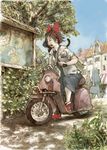  animal animal_on_shoulder bad_id bad_pixiv_id black_cat bow cat cat_on_shoulder faceless faceless_male frown grass ground_vehicle hair_bow jiji_(majo_no_takkyuubin) kiki loogy majo_no_takkyuubin map motor_vehicle open_mouth scooter town tree 