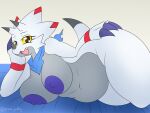 2025 4:3 anthro areola bandai_namco belly big_breasts breasts crossgender digimon digimon_(species) digital_media_(artwork) facial_horn female gammamon hi_res horn huge_breasts huge_hips huge_thighs mostly_nude mtf_crossgender nipples non-mammal_breasts non-mammal_nipples nose_horn open_mouth punch_pubby scarf scarf_only slightly_chubby solo teeth thick_thighs wide_hips