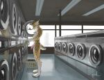 2022 anthro appliance background_character balls basket brown_hair casual_nudity chest_tuft claws clothes_basket clothing container duo ear_tuft felid feline foreskin fur genital_piercing genitals hair half-erect hi_res holding_clothing holding_object holding_underwear humanoid_genitalia humanoid_penis inside laundromat laundry_machine looking_at_object male mammal nipples penis penis_piercing piercing prince_albert_piercing public public_nudity russell_allen short_tail solo_focus spots standing surprised tail tan_body tan_fur toe_claws tuft underwear washing_machine white_body white_fur window yellow_eyes