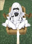  1girl blindfold blue_archive colored_skin covered_eyes extra_pupils feet long_hair meme min645251026530 minecraft minecraft_sheep_fucker_(meme) no_pussy ohr_(blue_archive) sketch spread_legs sweat white_hair white_skin white_tongue 