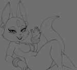 anklet anthro anubian_jackal areola bandai_namco bedroom_eyes biped black_nose bracelet breasts canid canine canis ear_piercing ear_ring eye_markings eyebrows eyelashes fan_character female female_anthro fingers fur genitals grey_background half-closed_eyes hand_on_hip hi_res jackal jewelry looking_at_viewer mammal markings narrowed_eyes navel nipple_piercing nipples nude open_mouth open_smile pac-man_(series) pac-man_party patra piercing ravrous ring_piercing seductive simple_background small_breasts smile solo standing vulva