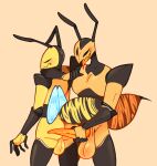 antennae_(anatomy) anthro anthro_on_anthro anthrofied arthropod arthropod_abdomen artist_name balls big_penis black_body black_eyes black_sclera blue_wings blush bodily_fluids butt colored curvy_figure digital_drawing_(artwork) digital_media_(artwork) dozighost duo erection exoskeleton genitals glistening glistening_balls glistening_body glistening_butt glistening_genitalia glistening_penis glistening_skin glistening_wings hand_on_penis hi_res humanoid_hands hymenopteran insect insect_wings male male/male markings nude open_mouth orange_body orange_penis orange_tongue penile penis pink_background requesting sex_request shaded signature simple_background smile standing stinger striped_body striped_markings stripes sweat sweatdrop sweaty_face tapering_penis text thick_thighs tongue wasp watermark wide_hips wings yellow_balls yellow_body