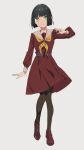  1girl black_hair blunt_bangs blunt_ends bob_cut brown_dress brown_shoes closed_mouth commentary dress flower flower_knot full_body hair_flower hair_ornament hasu_no_sora_school_uniform link!_like!_love_live! loafers long_sleeves looking_at_viewer love_live! medium_dress momose_ginko neckerchief pleated_dress sailor_collar school_uniform shoes short_hair smile solo split_mouth virtual_youtuber white_flower white_sailor_collar yellow_neckerchief zen66574227 