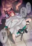  1boy 1girl after_sex animal_ears asaga_aoi black_bow black_ribbon bow breasts bukkake cat_ears cat_girl cat_tail censored closed_mouth clothed_female_nude_male commentary_request cum cum_on_body hetero kaenbyou_rin large_breasts leg_ribbon long_sleeves mosaic_censoring multiple_tails navel nipples nude penis red_eyes red_hair ribbon solo_focus tail touhou translation_request two_tails v-shaped_eyebrows variant_set wheelbarrow 