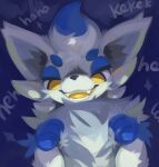2025 3_fingers absurd_res ambiguous_gender blue_body blue_fur blue_paws bust_portrait canid canine cheek_tuft chest_tuft digital_media_(artwork) digital_painting_(artwork) english_text facial_tuft fangs feral fingers fluffy fox fur generation_5_pokemon grin hi_res icon kemono laugh looking_at_viewer mammal metalisk multicolored_body multicolored_fur neck_tuft nintendo open_mouth painting_(artwork) pokemon pokemon_(species) portrait shaded simple_background smile solo teeth text tongue tuft two_tone_body two_tone_fur white_body white_fur yellow_eyes yellow_tongue zorua