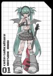  1girl aqua_eyes aqua_hair bat_wings belt breasts candy choker cute_x_subculture_hatsune_miku_design_contest fake_horns fashion food frilled_skirt frills full_body gothic_punk grey_lips grey_necktie grey_skirt grid_background guitar hatsune_miku headphones highres holding holding_candy holding_food holding_guitar holding_instrument holding_lollipop horns inori1o4_88 instrument lollipop long_hair looking_at_viewer midriff necktie punk shirt shoes skirt sleeveless sleeveless_shirt small_breasts solo spiked_hair standing striped_arm_warmers twintails very_long_hair vocaloid walkman white_belt white_shirt white_shoes wings y2k_fashion zipper 