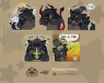 angel anthro beverage bovid bovine bubble_tea demon happy hi_res male male/male mammal matcha_(tea) meme naoto solo sticker telegram_sticker this_is_fine