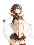  1girl absurdres blue_eyes breasts commentary dudrinm highres kill_la_kill life_fiber living_clothes matoi_ryuuko multicolored_hair revealing_clothes senketsu short_hair solo streaked_hair suspenders two-tone_hair white_background 