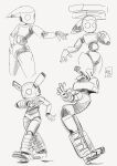 1_eye 2025 5_fingers absurd_res android blackboltlonewolf disney drossel_von_flugel_(fireball) duo faceless_character female fingers fireball_(disney) greyscale hi_res humanoid lady_ariadne_(fireball) machine monochrome mouthless multiple_images not_furry pose robot robot_humanoid signature simple_background sketch standing white_background