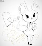 aggretsuko anthro bottomwear brown_fart_cloud canid canine clothing electronics fart female fennec_fox fenneko fox holding_object holding_phone jubb mammal motion_lines office_clothing office_lady phone sanrio skirt solo sound_effects surprise surprised_expression true_fox