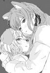  2girls animal_ears bang_dream! bang_dream!_it&#039;s_mygo!!!!! blush cat_ears dog_ears greyscale highres kemonomimi_mode long_sleeves looking_at_viewer misumi_uika monochrome multiple_girls parted_lips togawa_sakiko uikays yuri 