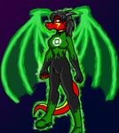  bodysuit breasts dc_comics dragon dragonpen energy energy_wings female fingerless_gloves gloves glowing green green_lantern green_lantern_(series) hair herm intersex long_hair red red_body ryuki scalie skinsuit solo wings 