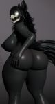 3d_(artwork) anthro big_breasts black_body black_fur black_hair bone breasts butt canid canine digital_media_(artwork) female fur hair hi_res looking_at_viewer mal0 mammal nipples nixnax_05 nude scp-1471-a scp-1471-a_(scrag) scp_foundation skull skull_head solo tail teeth thick_thighs