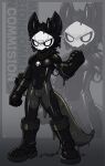 2025 2_horns black_body blowup_background bulge changed_(video_game) digital_drawing_(artwork) digital_media_(artwork) dragon english_text fructose_(fructose_c) full-length_portrait fur furred_dragon furred_scalie hi_res horn looking_at_viewer male mythological_creature mythological_scalie mythology portrait pose puro_(changed) r77bei scalie shaded signature simple_background solo standing text