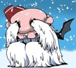  black_wings blue_background charisma_guard commentary_request cowering demon_wings full_body hat mob_cap no_humans onikobe_rin pink_hat remilia_scarlet snow snowing solo touhou wings yeti_(creature) 