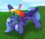  alicorn blue_hair equine female feral friendship_is_magic hair hasbro horn mammal my_little_pony pegacorn princess_luna_(mlp) scared solo tyruas umbrella_hat winged_unicorn wings 