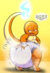 absurd_res anthro baby_powder big_diaper charmander clean_diaper coal_the_charmander dialogue diaper fire flaming_tail generation_1_pokemon hand_on_diaper hi_res inside looking_back male motion_lines nintendo onomatopoeia patting_diaper pokemon pokemon_(species) powder_puff rear_view solo sound_effects standing tail tepigfan101 text touching_diaper white_diaper
