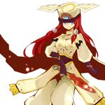  arc_system_works bangs blazblue blazblue:_continuum_shift blue_eyes cape dagger female gloves hat long_hair lowres military military_uniform red_hair solo tsubaki_yayoi ttfmsnmmm uniform weapon 