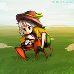  bukimi_isan crossover gen_1_pokemon grass green_eyes hat highres komeiji_koishi meadow parasect pokemon pokemon_(creature) riding silver_hair skirt the_war_of_koishi_chan touhou 