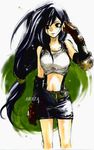  absurdres arata_(pixiv3476298) black_eyes black_hair elbow_gloves female final_fantasy final_fantasy_vii fingerless_gloves gloves highres long_hair midriff miniskirt skirt solo suspenders tank_top tanktop tifa_lockhart 