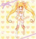  blonde_hair boots bow brooch choker crop_top cure_sunshine dress flower full_body hair_ribbon heart heartcatch_precure! jewelry knee_boots long_hair magical_girl midriff myoudouin_itsuki navel orange_bow orange_choker precure ribbon sakurya smile solo twintails very_long_hair wrist_cuffs yellow yellow_eyes 