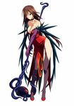  breasts brown_hair choker cleavage dress green_eyes hair_over_one_eye heart long_hair nyx queen&#039;s_blade queen's_blade staff 
