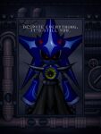 ambiguous_gender animal_humanoid anthro biptari bottomwear broken_mirror claws clothed clothing digital_media_(artwork) english_text eulipotyphlan fingers glowing glowing_eyes hedgehog hi_res humanoid laboratory looking_at_self looking_at_viewer machine mammal mammal_humanoid metal_sonic mirror mouthless neo_metal_sonic pointy_nose pointy_shoulders red_eyes robot ruins sega simple_background skirt solo sonic_the_hedgehog_(series) spikes text