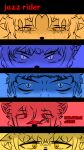 anthro canid canine cowboy_bebop felid female front_view hi_res human humanoid hybrid jazzriders male mammal multicolored_body pantherine raccoon_dog tanuki yolotliarts