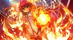  fire game_cg kamikaze_explorer long_hair oshiki_hitoshi red_eyes red_hair ribbons seifuku yuutenji_mishio 