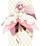  :d boots chirugekiai dress estellise_sidos_heurassein full_body gloves green_eyes happy knee_boots open_mouth pants pink_hair shield short_hair smile solo tales_of_(series) tales_of_vesperia wand white_gloves 