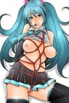  1girl aqua_eyes aqua_hair breasts cencored censored female hatsune_miku headphones necktie panties rope schoolgirl skirt thighhighs twintails underwear upskirt vocaloid 