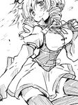  breasts bustier drill_hair greyscale hair_ornament large_breasts lingerie magical_girl mahou_shoujo_madoka_magica monochrome myama solo striped striped_legwear thighhighs tomoe_mami twin_drills twintails underwear 