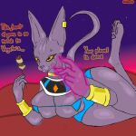  absurd_res aeriscor anthro armor beerus big_ears bracers clothed clothing cross-popping_vein crossgender domestic_cat dragon_ball dragon_ball_super ear_piercing felid feline felis female food furniture god_of_destruction hairless hairless_cat hi_res lingerie lying magic mammal neck_brace on_side partially_clothed pawpads piercing snapping_fingers sofa solo sphynx_(cat) tail takoyaki text threatening tight_bra wrinkles yellow_sclera 