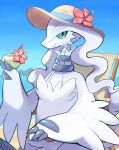2025 3_fingers 3_toes absurd_res ambiguous_gender anthro beach biped blue_eyes blush claws clothed clothed_ambiguous clothed_anthro clothing day digital_drawing_(artwork) digital_media_(artwork) feet finger_claws fingers fur generation_5_pokemon hat hat_only headgear headgear_only headwear headwear_only hi_res holding_object komanyachi legendary_pokemon looking_at_viewer mostly_nude mostly_nude_ambiguous mostly_nude_anthro nintendo outside pokemon pokemon_(species) reshiram sand sea sitting sky solo tail toe_claws toes water white_body white_fur white_tail