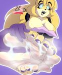  5_toes anthro barefoot bear blue_eyes bodily_fluids breasts brown_body brown_fur brown_hair colored_nails cum cum_on_feet eyeshadow fan_character feet female five_nights_at_freddy&#039;s foot_fetish foot_focus freckles fredbear_(fnaf) fredbear_(lesangd_tw) fur genital_fluids hair hi_res humanoid_feet lesangd_tw lipstick makeup mammal musk musk_clouds musky_feet nails plantigrade purple_eyeshadow purple_lipstick purple_nails scottgames smelly smelly_feet soles solo steamy_feet stink_fumes toes 