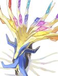  animal_focus antlers blue_eyes full_body highres horns no_humans pokemon pokemon_(creature) pokemon_focus reflection sake_maguro simple_background white_background xerneas 