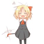  anger_vein arms_behind_back ascot black_legwear blonde_hair blush chibi closed_eyes crowbar dress_shirt fang hair_ribbon kousa_(black_tea) open_mouth pantyhose ribbon rumia shirt short_hair skirt skirt_set solo tears touhou vest 