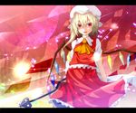  ascot bad_id bad_pixiv_id blonde_hair flandre_scarlet hat laevatein red_eyes short_hair side_ponytail solo touhou wakame_mi weapon wings 