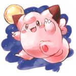  blush_stickers claws clefairy fang full_body full_moon highres index_finger_raised looking_ahead moon night no_humans open_mouth pointing pointing_forward pokemon pokemon_(creature) solo y_m_10kas 