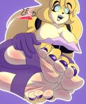  5_toes anthro barefoot bear blue_eyes breasts brown_body brown_fur brown_hair clothing colored_nails eyeshadow fan_character feet female five_nights_at_freddy&#039;s foot_fetish foot_focus footwear freckles fredbear_(fnaf) fredbear_(lesangd_tw) fur hair hi_res humanoid_feet legwear lesangd_tw lipstick makeup mammal nails plantigrade purple_clothing purple_eyeshadow purple_footwear purple_legwear purple_lipstick purple_nails purple_socks purple_stockings purple_thigh_highs purple_thigh_socks scottgames socks soles solo stirrup_legwear stirrup_socks stirrup_stockings stockings thigh_highs thigh_socks toeless_footwear toeless_legwear toeless_socks toeless_stockings toeless_thigh_highs toes 