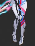  1girl absurdres asymmetrical_bodysuit black_background black_bodysuit blue_bodysuit bodysuit boots commentary commentary_typo cropped energy_spear energy_weapon highres holding holding_polearm holding_weapon knees_together_feet_apart leg_only legs lower_body multicolored_bodysuit polearm red_bodysuit silver_bodysuit silver_boots silver_gloves simple_background skin_tight solo standing tokusatsu ultra_series ultraman_blazar ultraman_blazar_(series) weapon wide_hips yi_(user_jwth4284) 