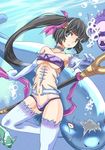  armpits bare_shoulders bell black_hair blue_eyes breasts choker collarbone fish gloves medium_breasts midriff navel open_mouth original side_ponytail solo staff strapless t_shatsu thighhighs tubetop underboob underwater white_legwear 