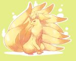  animal_focus full_body green_background highres ninetales no_humans outline pokemon pokemon_(creature) red_eyes simple_background smile solo white_outline y_m_10kas 