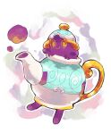  closed_mouth full_body highres in_teapot no_humans pokemon pokemon_(creature) polteageist smile smoke solo teapot white_background y_m_10kas yellow_eyes 