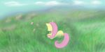  absurd_res arthropod butterflies butterfly day equine female feral fluttershy_(mlp) friendship_is_magic hair hasbro hi_res horse insect mammal meadow mountain my_little_pony outside pink_hair pony skrakablam solo 