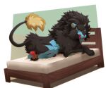animal_genitalia animal_penis balls bed bestiality black_body black_fur blue_body blue_fur bodily_fluids claws dominant dominant_feral dominant_male duo erection felid fellatio feral fur furniture generation_4_pokemon genital_fluids genitals hair human human_on_feral interspecies knot larger_feral larger_male luxray male male/male male_penetrated male_penetrating male_penetrating_male mammal nintendo nude nude_human on_bed oral oral_penetration penetration penile penis pokemon pokemon_(species) sex size_difference smaller_male submissive submissive_human submissive_male tail