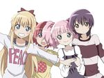  akaza_akari black_hair blonde_hair blue_eyes bow brown_eyes funami_yui hair_bobbles hair_bow hair_ornament multiple_girls okuba pink_hair red_hair smile toshinou_kyouko yoshikawa_chinatsu yuru_yuri 