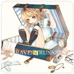  :p bad_id bad_pixiv_id bag bangle belt black_legwear blonde_hair blue_eyes bow bowtie bra bra_removed bracelet buckle child dress eyewear_removed glasses hand_up in_container jewelry jewelry_removed kneehighs knees_apart_feet_together knees_up lingerie namari_iro necklace necklace_removed original pendant puffy_short_sleeves puffy_sleeves ring rounded_corners shoes short_sleeves sitting socks_removed solo striped suitcase text_focus tongue tongue_out underwear wallet white_background white_dress 